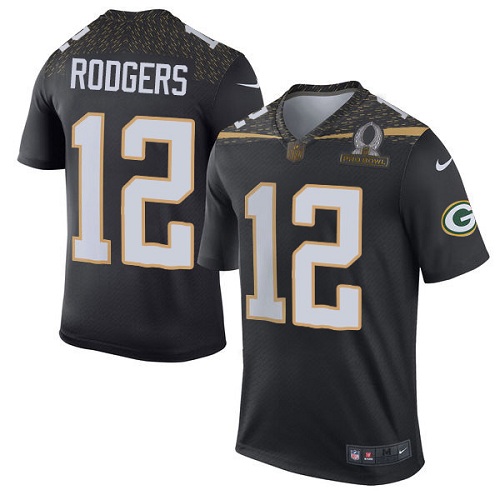 Men's Elite Aaron Rodgers Nike Jersey Black - #12 Team Irvin 2016 Pro Bowl NFL Green Bay Packers